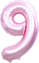 Folie Ballon Cijfer 9 Jaar Cijferballon Feest Versiering Folieballon Verjaardag Versiering Roze XL 86Cm Met Rietje