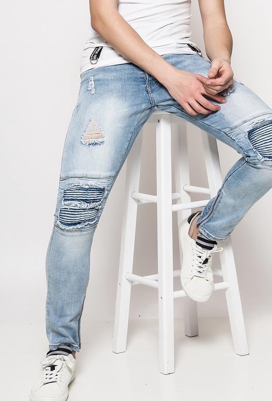 Jeans met Stretch Maat 28 - Kniestukken - Slim-Fit - Destroyed Licht Blauw  | bol.com