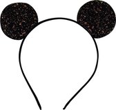 Jessidress Haar Diadeem met Pailletten Haarband met oortjes Hoofdband - Zwart