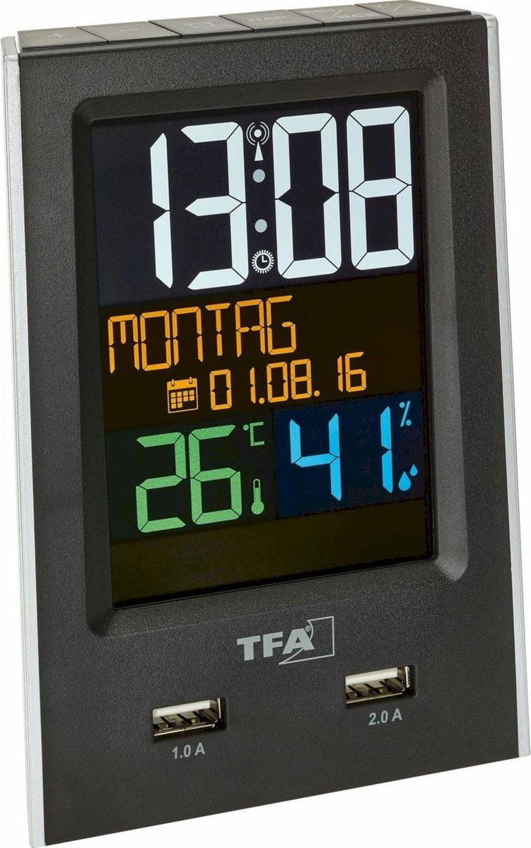 TFA Dostmann 60.2537.01 Wekker Zendergestuurd Zwart Alarmtijden: 1