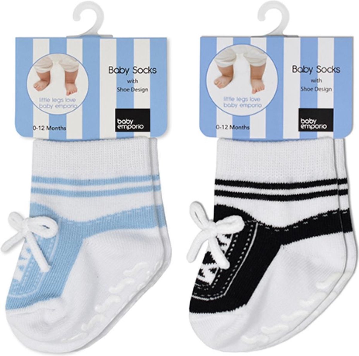 Stepping Out Sneakers licht blauw en zwarte sokjes voor baby 0-12 maanden-Witte vetertjes-Anti slip zooltjes-Kraamcadeau-Baby shower