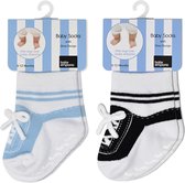 Stepping Out Sneakers chaussettes bleu clair et noires pour bébé 0-12 mois-lacets blancs-semelles antidérapantes-cadeau de fête de naissance-douche de bébé