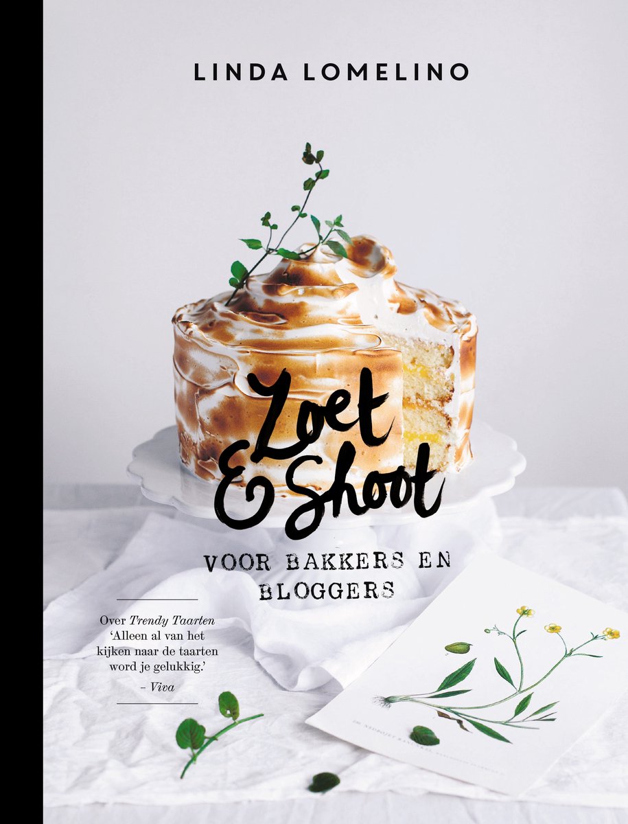 Boekcover 'Zoet & Shoot' van Linda Lomelino, met een taart en bloemen.