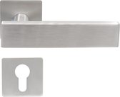 Slotman Solutions Deurklink RVS met vierkante magneet rozet en cilindergat - Duurzame en stijlvolle Deurkruk voor elke deur