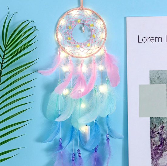 WiseGoods - Magnifique attrape-rêves avec lampe LED multicolore - Veilleuse Éclairage d'ambiance - Décoration de la maison - Chambre d'enfants - Chambre bébé