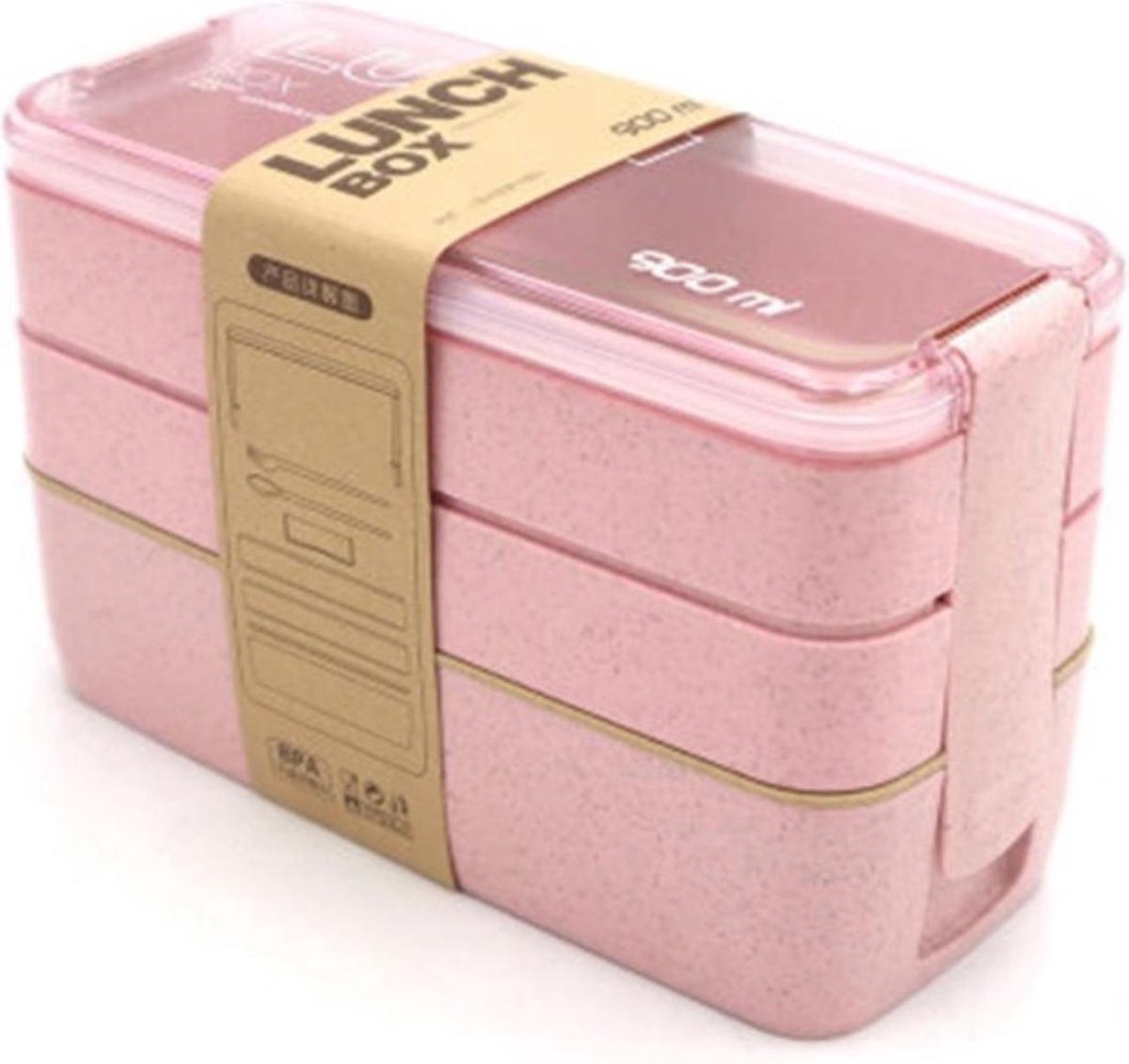 Roze Lunchbox van Colourfam® - Duurzaam en Eco Bento Lunchbox met 3 lagen inclusief Bestek - Magnetron - Vriezer - Vaatwasser - Bestendig - Milieuvriendelijk - Lunchbox Volwassenen - Broodtrommel