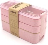Roze Lunchbox van Colourfam®  - Duurzaam en Eco Bento Lunchbox met 3 lagen inclusief Bestek - Magnetron - Vriezer - Vaatwasser - Bestendig - Milieuvriendelijk  - Lunchbox Volwassenen - Broodtrommel