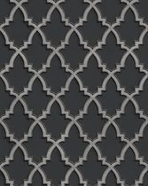 Etnisch behang Profhome DE120028-DI vliesbehang hardvinyl warmdruk in reliëf gestempeld met ornamenten en metalen accenten antraciet zilver 5,33 m2