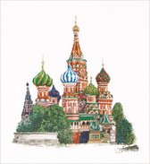 Thea Gouverneur - Borduurpakket met telpatroon - 513 - Voorgesorteerde DMC Garens - Kathedraal van de Voorbede van de Moeder Gods Moskou Rusland - Linnen - 34 cm x 37 cm - DIY Kit