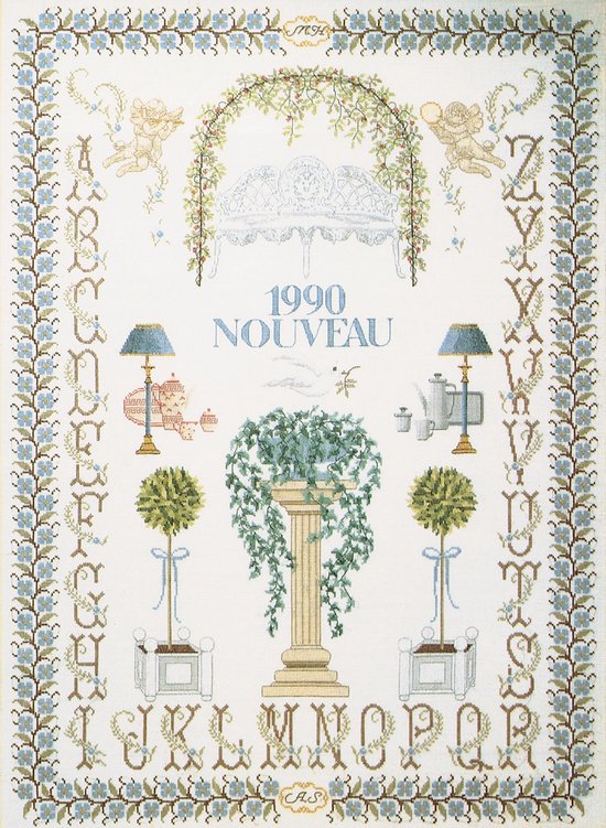Thea Gouverneur - Borduurpakket met telpatroon - 1090 - Voorgesorteerde DMC Garens - Merklap - Linnen - 60 cm x 82 cm