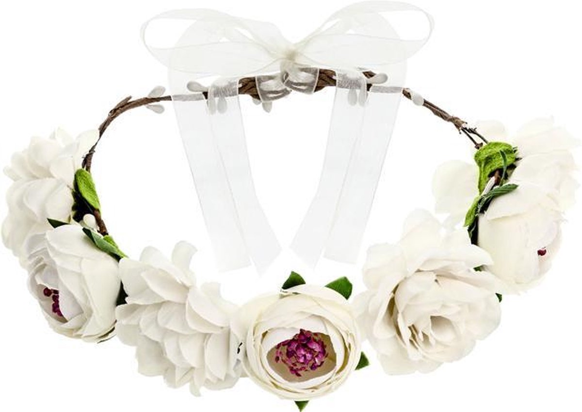 Kroon van rozen in witte chiffon Accessoires Haaraccessoires Kransen & Tiaras 