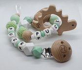 Baby cadeau jongen/meisje - kraamcadeau jongen/meisje - Duo Baby Gift Set met naam design “Puck”- speenkoord & bijtring - baby cadeauset - baby geschenkset - Wood & Fun