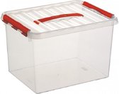 Opberg box/opbergdoos 22 liter 40 x 30 x 26 cm - Opslagbox - Opbergbak kunststof transparant/rood