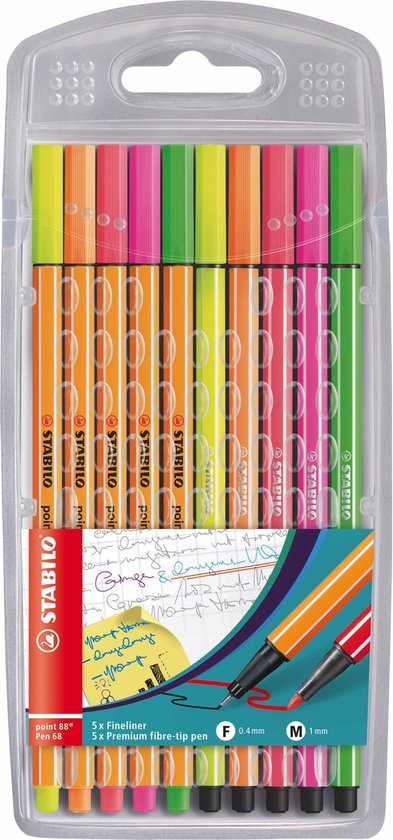 STABILO Pen 68 - Viltstift - point 88 - Fineliner - Combinatie Etui - Neon Kleuren | bol.com