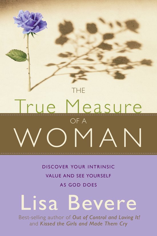 Couverture de livre avec une rose violette et une ombre. Titre : The True Measure Of A Woman.