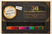 Kleurpotloden 36 stuks mooie kleuren in Houten Opbergdoos | Coloured Pencils | Potlood Met Zachte Punt | Optimale Kleurafgifte | Kleuren | Tekenen | Inkleuren