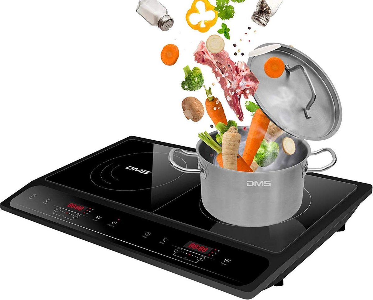 DMS DIC-3500 Dubbele Inductiekookplaat - 3500W - Vrijstaand - Touch Control - Timer 4u - 10 Temperatuurstanden - Geschikt voor pannen 12-22 cm - Zwart