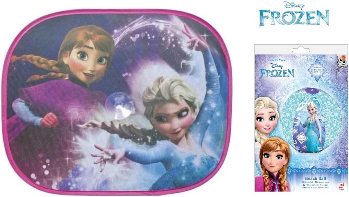 Disney Frozen set - 2 auto-zonneschermen met zuignappen - En een strandbal - Auto zonneschermen