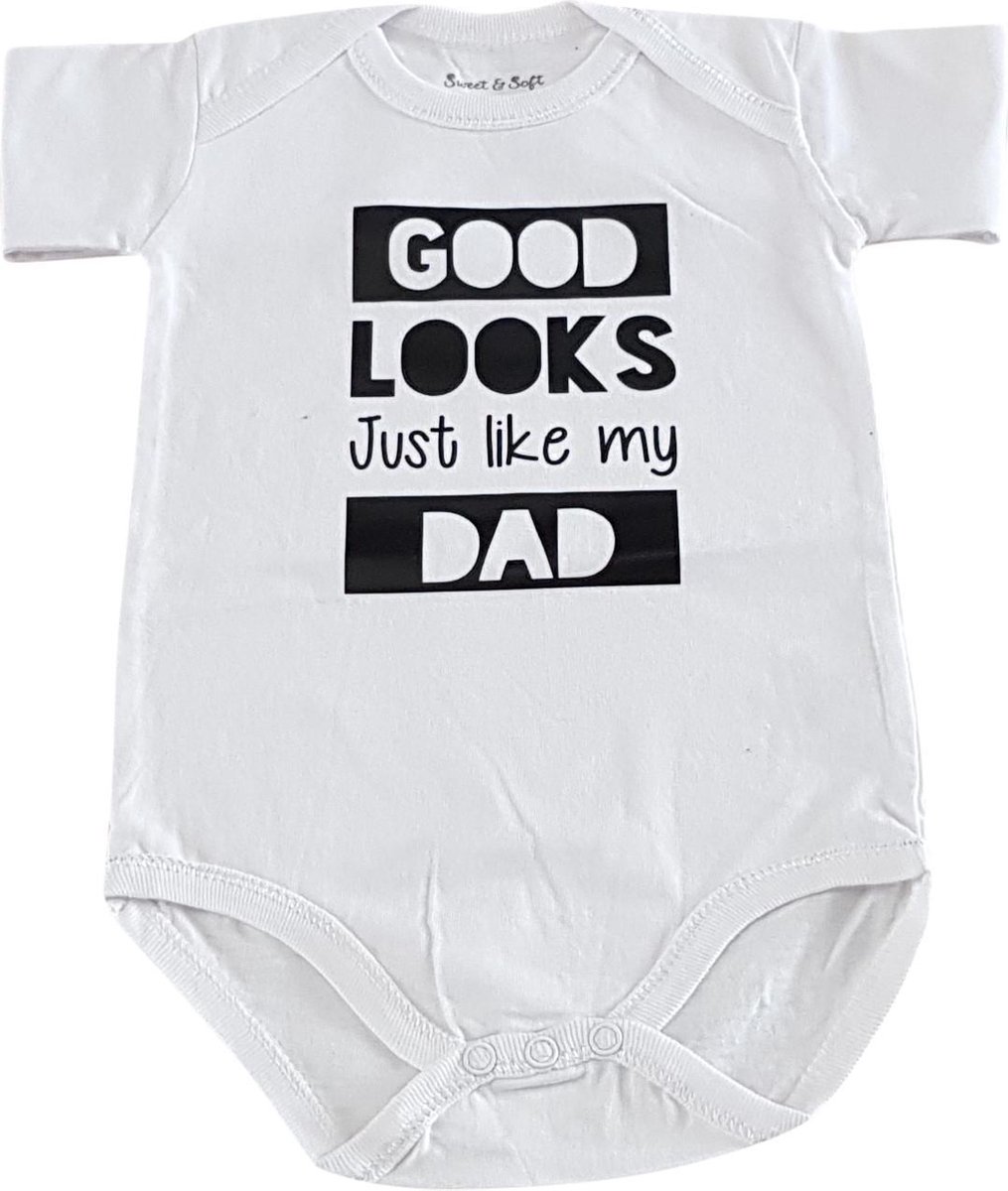 romper baby met tekst papa good looks just like my dad maat 50-56 korte mouw cadeau eerste vaderdag jongen meisje