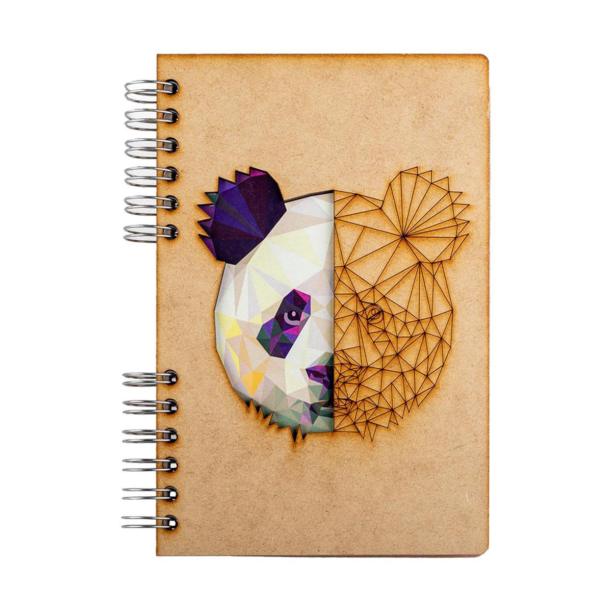 KOMONI - Duurzaam houten Notitieboek - Dagboek - Gerecycled papier - Navulbaar - A6 - Gelinieerd - Panda