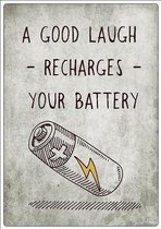 Spreukenbordje: A good laugh recharges your battery! | Houten Tekstbord