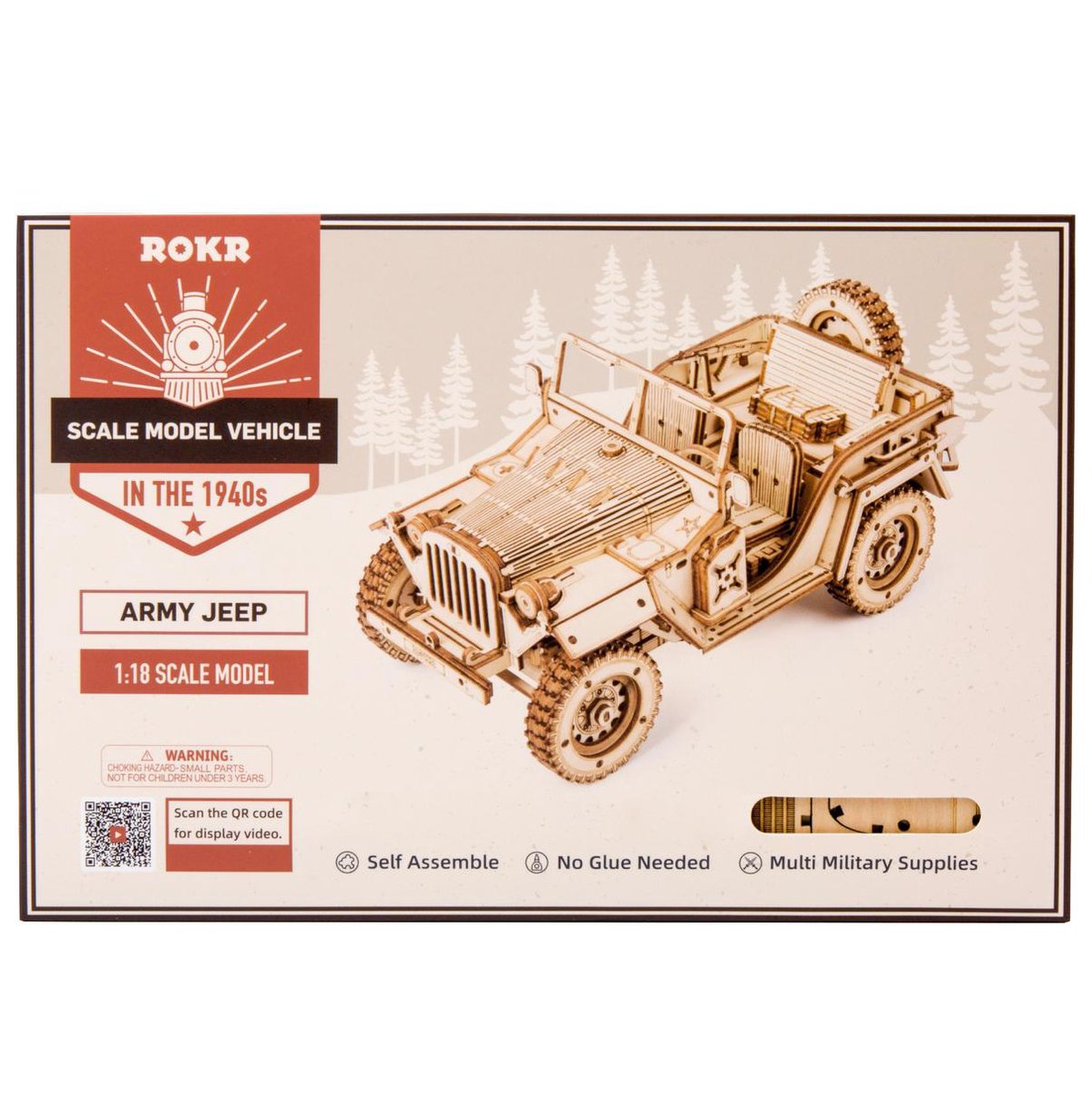 Robotime Modelbouwpakket Army Jeep 18,9 Cm Hout 369-delig — afbeelding 4