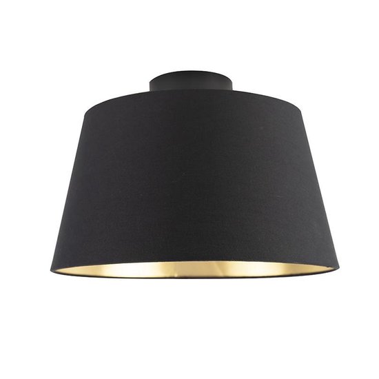 QAZQA combi cl - Klassieke Plafondlamp met kap - 1 lichts - Ø 320 mm - Zwart Goud - Woonkamer | Slaapkamer | Keuken