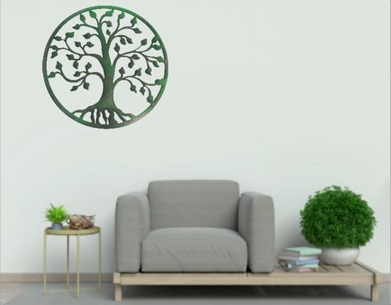 Décoration murale grand 75cm - Arbre de vie avec racine - passivé (lueur colorée huileuse)