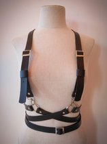 Mermaid Mysteries - BDSM Faux Leather Harness Top / Kunstleren Harnas - Zwart & Verstelbaar