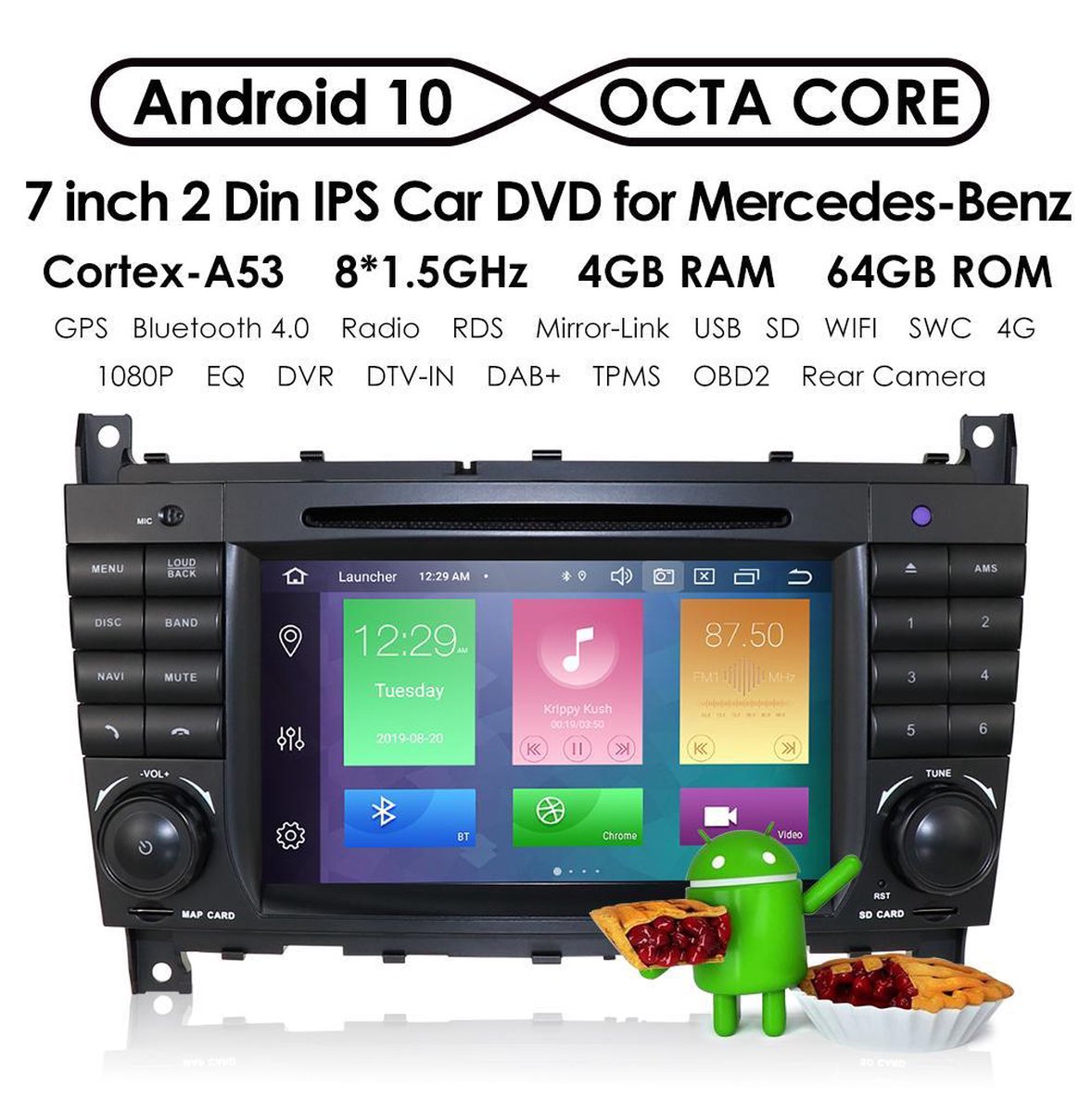 Mercedes Benz C CLC klasse W203 2004 t/m 2011 Navigatiesysteem CAN-BUS met Bluetooth Autoradio Aux en USB - Dubbel din - Android 10 – Met AchteruitrijCamera & USB - 8 core 4GB RAM 64GB ROM