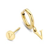 CO88 Collection Alphabet 8CE 70378 Stalen oorknop en oorring - letter V - 6 mm and 12mm - Goudkleurig