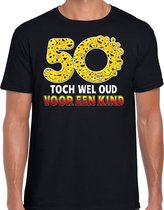 Funny emoticon t-shirt 50 Toch wel oud voor een kind zwart voor heren - Fun / cadeau shirt voor Abraham / 50e verjaardag XL