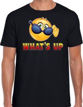 Funny emoticon t-shirt Whats up zwart heren L