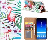Samsung Galaxy S8+(Plus) Tropische Flamingo Design Booktype Kunstleer Hoesje Met Pasjesruimte