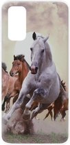 ADEL Siliconen Back Cover Softcase Hoesje Geschikt voor Samsung Galaxy S20 Plus - Paarden Wit Bruin