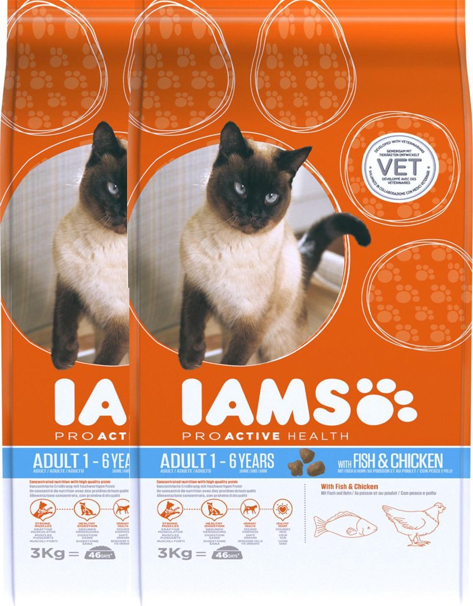 Iams Cat Adult - Fish & Chicken - Kattenvoer - 2 x 3 kg - Voordeelverpakking
