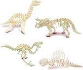 Bouwpakket 3D Puzzel Dinosaurus set 4 stuks - hout