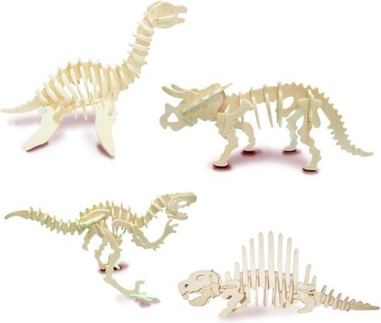 Bouwpakket 3D Puzzel Dinosaurus 4 stuks - hout | bol.com