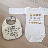 Slabbetje En Rompertje Met Tekst - Cadeauset Baby - Tante - Bekendmaking Zwangerschap - Wit/Grijs/Goud - 2 Stuks