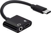 2 IN 1 USB-C (Type-C) Male naar USB-C + AUX 3.5MM female Adapter Splitter | Zwart | Premium Kwaliteit