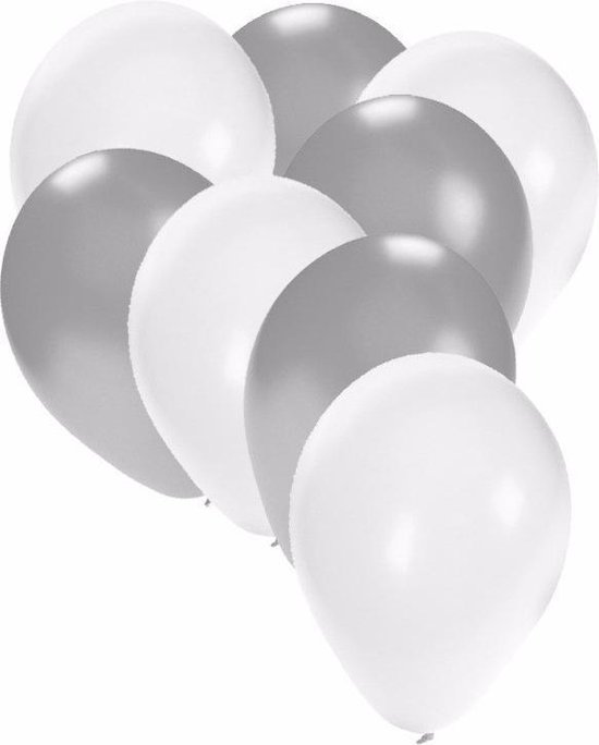 30x ballonnen wit en zilver - 27 cm - witte / zilveren versiering | bol.com
