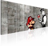 Schilderij - Graffiti op Beton - Banksy , mario bros , grijs , politie , 5 luik