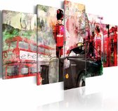 Schilderij - Gedachten aan Londen, Rood, 5luik, premium print