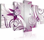 Schilderij - Paarse rozen, 5 luik, Wit/Paars, 2 maten, Premium print