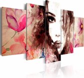 Schilderij - Poëzie van het Fluisteren, Roze, 5luik, wanddecoratie