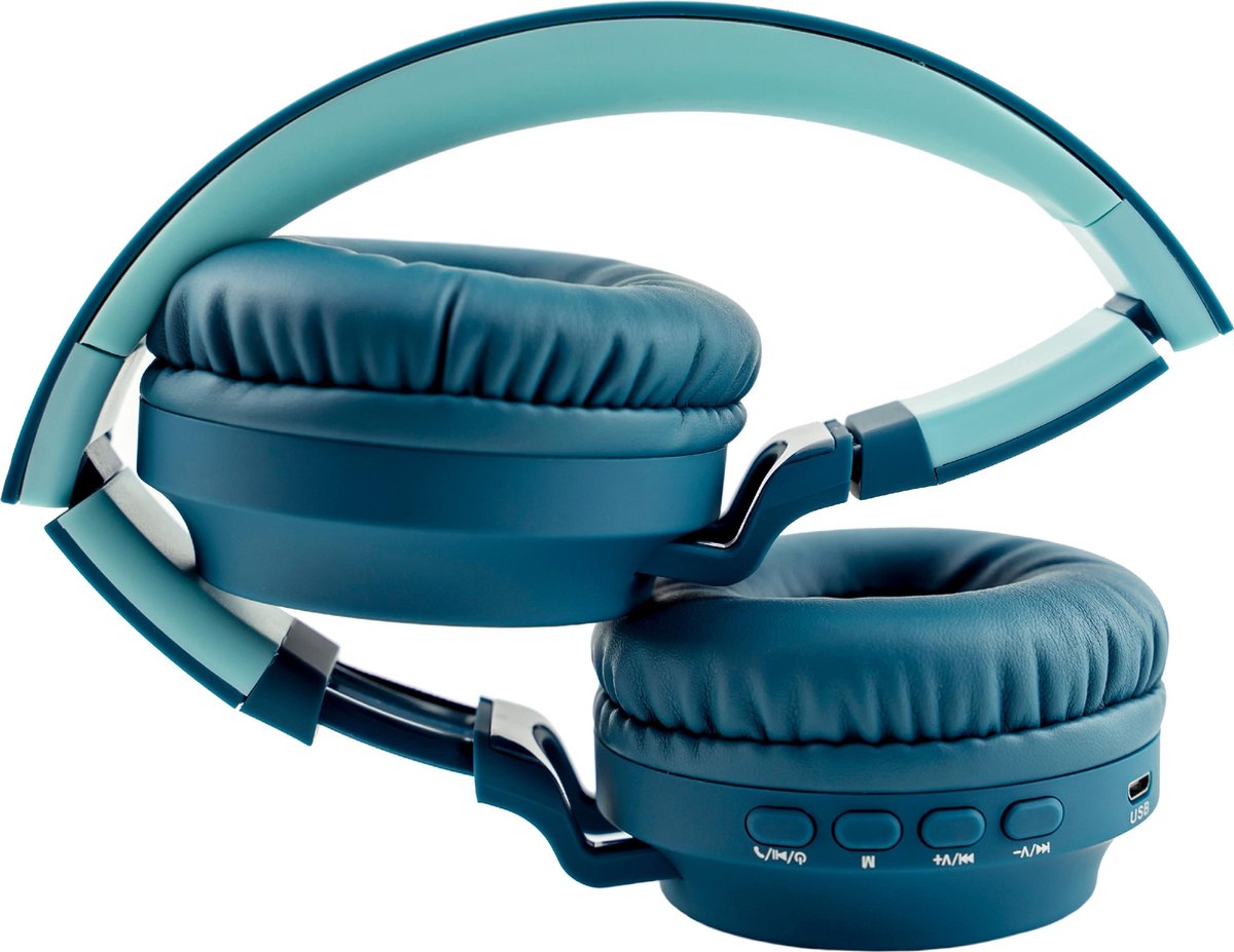 PowerLocus Buddy Draadloze On-Ear Koptelefoon voor Kinderen, LED lampjes, 85db Limiet, met Microfoon, Micro SD poort - Blauw — afbeelding 6