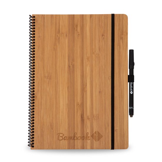 Bambook Classic Notitieboek - Luxe Bamboe Hardcover - A5 - Geruit - Herbruikbaar Notitieboek, Uitwisbaar Notitieblok, Duurzaam Whiteboard Spiraalblok - Inclusief Gratis Pen & Bambook App