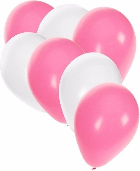 50x ballonnen wit en lichtroze - knoopballonnen