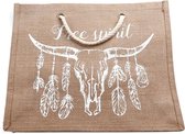 Dielay - Shopper - Boodschappentas - Buffalo Skull Free Spirit - Jute Tas - 42x34 cm