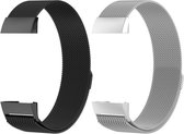 Fit Evolve 2 Pack Fitbit Charge 3 - Fitbit Charge 4 Milanese Horloge Bandjes Zilver en Zwart - Polsbandje - Large